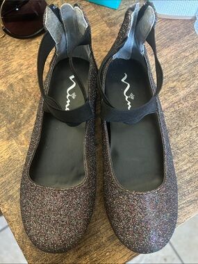 Girls' Glitter Mary Jane Dress Shoes with Elastic Strap - Black Multi